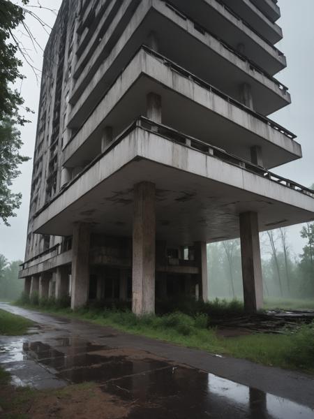 02309-1739674684-((Best quality)), ((masterpiece)), abandoned brutalist architecture of Pripyat, rainy day, thunder, thunderbolt, hyper realistic.png